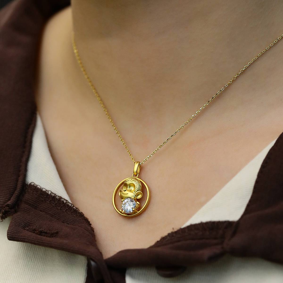 Monkey Moissanite necklace from the Chinese zodiac series, 1.0 carat